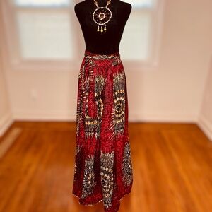 FT INC Maxi Skirt Colorful Ethic Red African Print w/Pockets One Size fits Most